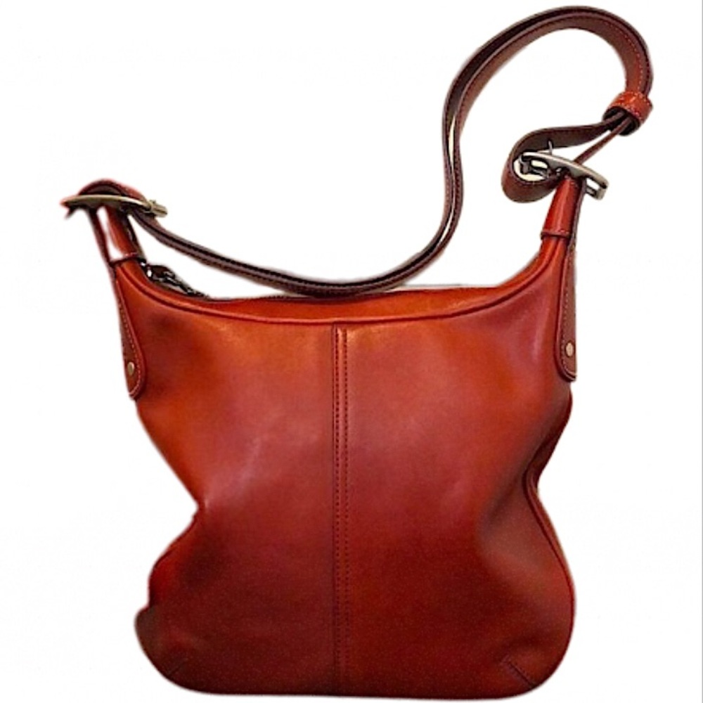 COACH Legacy Red Leather Feeder Bucket Adjustable Crossbody Shoulder Bag Vintage